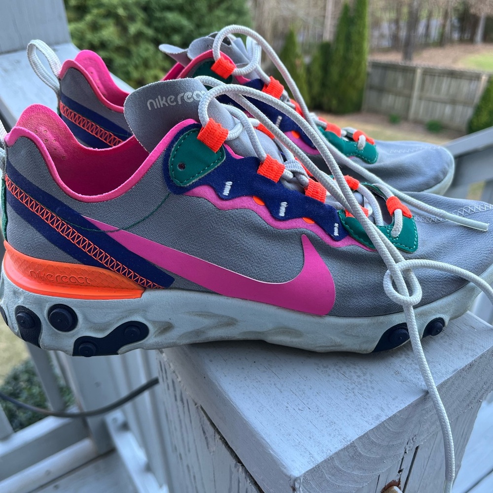 Nike react Grey Sneakers with Hot Pink & Orange Accents